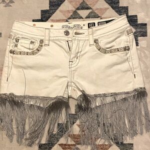 COPY (Wasn’t Sold) - MISS ME white denim shorts with silver fringe Size 28 NWOT